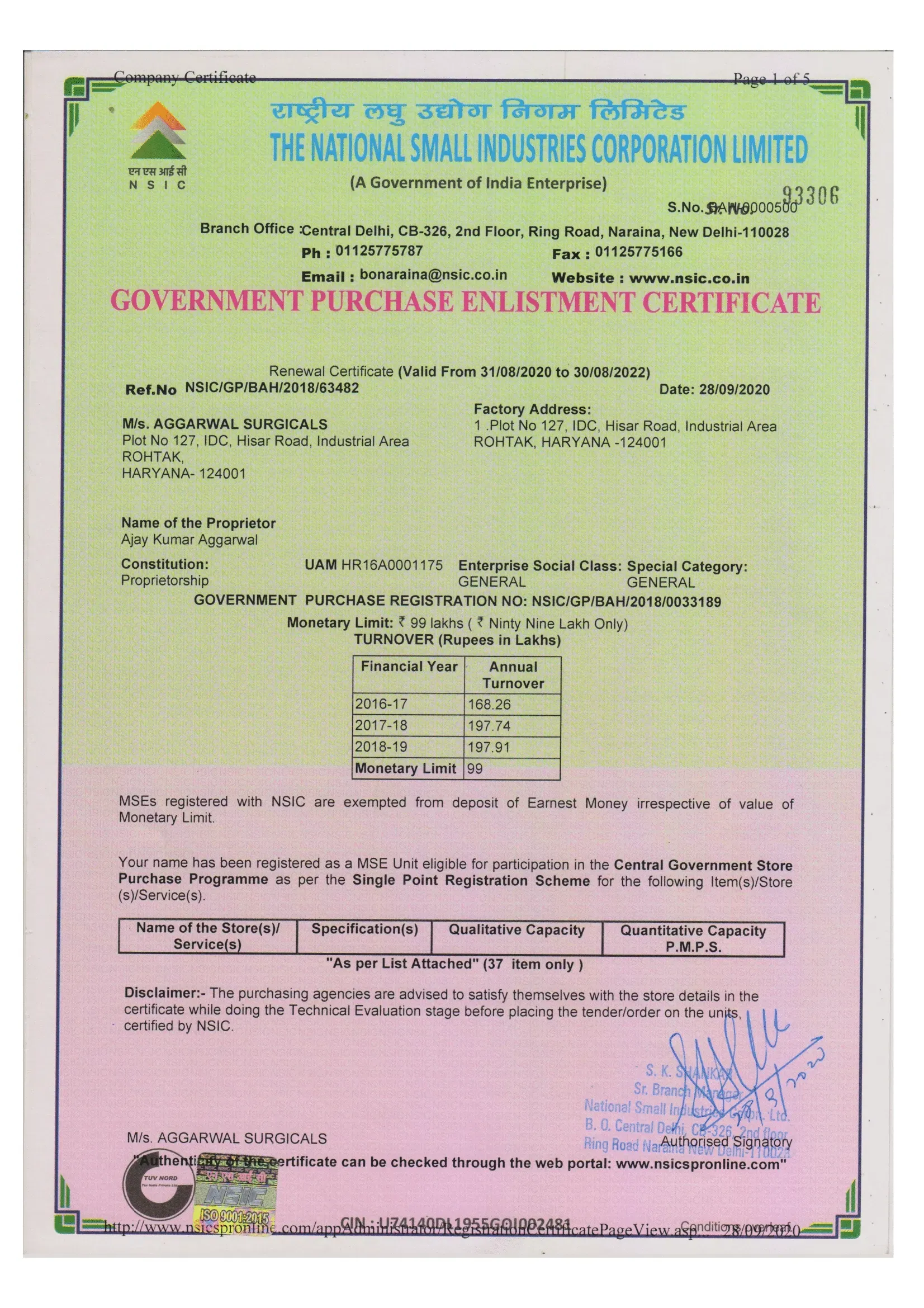 Government Registration Certificates
